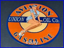 Vintage Aviation Gasoline Union Oil Co. Advertising 12 Porcelain Metal Oil Sign