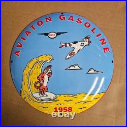Vintage Aviaton Esso Airplan Old Us Gasoline Oil Gas Pump Enamel Porcelain Sign