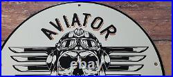 Vintage Aviator Air Ace Porcelain Skull Pilot Service Gas Pump Plate Sign