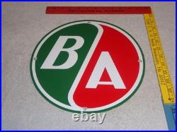 Vintage B/a British American Gasoline Station 11 3/4 Porcelain Metal Oil Sign