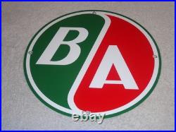 Vintage B/a British American Gasoline Station 11 3/4 Porcelain Metal Oil Sign
