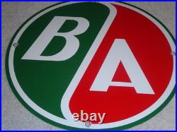 Vintage B/a British American Gasoline Station 11 3/4 Porcelain Metal Oil Sign