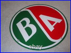 Vintage B/a British American Gasoline Station 11 3/4 Porcelain Metal Oil Sign