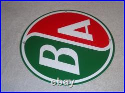 Vintage B/a British American Gasoline Station 11 3/4 Porcelain Metal Oil Sign