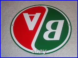 Vintage B/a British American Gasoline Station 11 3/4 Porcelain Metal Oil Sign