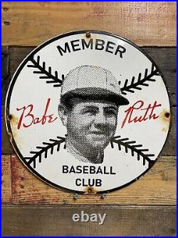Vintage Babe Ruth Porcelain Sign Baseball Club Ny Yankee Sports Gas Oil Service