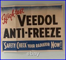 Vintage Banner VEEDOL High-Test Anti Freeze 1930s Size 48x36 Inch. Carton. B. New