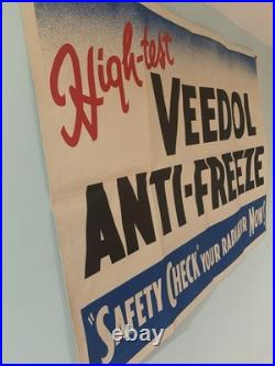 Vintage Banner VEEDOL High-Test Anti Freeze 1930s Size 48x36 Inch. Carton. B. New