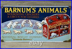 Vintage Barnum's Animal Crackers Porcelain Sign Grocery Store Gas Station Oil