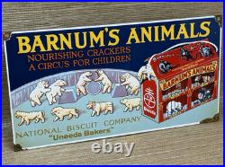 Vintage Barnum's Animal Crackers Porcelain Sign Grocery Store Gas Station Oil