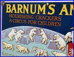 Vintage Barnum's Animal Crackers Porcelain Sign Grocery Store Gas Station Oil