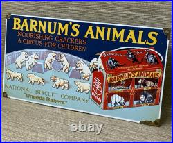 Vintage Barnum's Animal Crackers Porcelain Sign Grocery Store Gas Station Oil