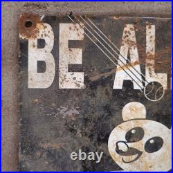 Vintage Be Alert Ubs Bear Old Us Gasoline Oil Gas Pump Enamel Porcelain Sign