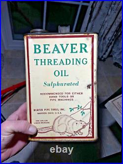 Vintage Beaver Threading Oil One Gallon Can Rare Advertising Sign Quart