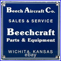 Vintage Beechcraft Aircraft Porcelain Sign Stearman Airplane Gas Oil Hangar