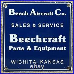 Vintage Beechcraft Aircraft Porcelain Sign Stearman Airplane Gas Oil Hangar