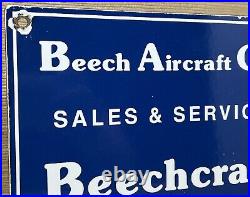 Vintage Beechcraft Aircraft Porcelain Sign Stearman Airplane Gas Oil Hangar