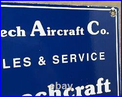 Vintage Beechcraft Aircraft Porcelain Sign Stearman Airplane Gas Oil Hangar