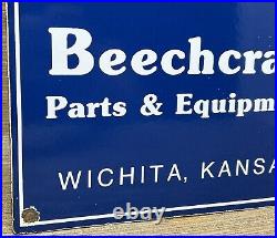 Vintage Beechcraft Aircraft Porcelain Sign Stearman Airplane Gas Oil Hangar