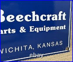 Vintage Beechcraft Aircraft Porcelain Sign Stearman Airplane Gas Oil Hangar