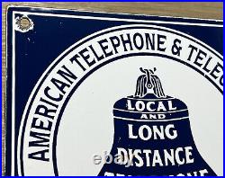 Vintage Bell System Public Payph0ne Porcelain Sign Gas Station Oil Telephone Att