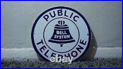 Vintage Bell Telephone Porcelain Sign Gas Motor Oil Metal Station Pump Pay Phone