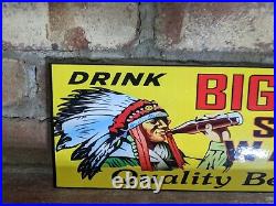 Vintage Big Chief Soda Water Indian Porcelain Sign Drink Gas Station 15 X 5