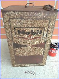 Vintage Big Mobil Oil Tin Can 5 U. S. GALLON 19 liters advertising jerrycan rare