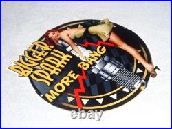 Vintage Bigger Spark More Bang Woman? & Plug 12 Metal Big Gasoline & Oil Sign