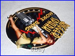 Vintage Bigger Spark More Bang Woman? & Plug 12 Metal Big Gasoline & Oil Sign