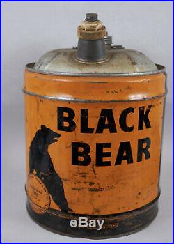 Vintage Black Bear 5 Gallon Motor Oil Can Wood Handle & Spout