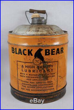 Vintage Black Bear 5 Gallon Motor Oil Can Wood Handle & Spout