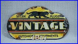 Vintage Black Cat Spark Plugs Porcelain Sign Gas Oil Metal Service Station Rare