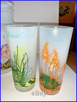 Vintage Blakely Oil and Gas Arizona Cacti 5 Frosted Glasses and Pitcher