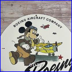 Vintage Boeing Aircraft Porcelain Sign Gas Oil Mickey Mouse Aviation Flight Auto