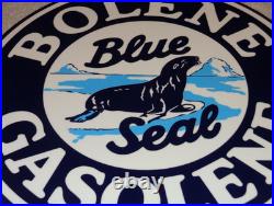 Vintage Bolene Blue Seal Gasoline 11 3/4 Porcelain Metal Enamel Gas & Oil Sign
