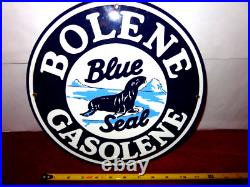 Vintage Bolene Blue Seal Gasoline 11 3/4 Porcelain Metal Enamel Gas & Oil Sign