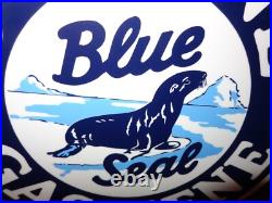 Vintage Bolene Blue Seal Gasoline 11 3/4 Porcelain Metal Enamel Gas & Oil Sign