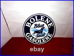 Vintage Bolene Blue Seal Gasoline 11 3/4 Porcelain Metal Enamel Gas & Oil Sign