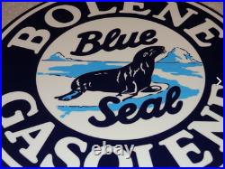 Vintage Bolene Blue Seal Gasoline 11 3/4 Porcelain Metal Enamel Gas & Oil Sign