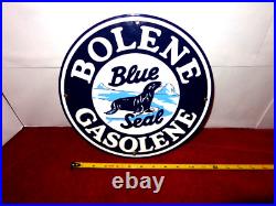 Vintage Bolene Blue Seal Gasoline 11 3/4 Porcelain Metal Enamel Gas & Oil Sign
