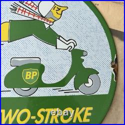 Vintage Bp Two-stroke Service Motor Oil Gasoline 12 Inch Porcelain Enamel Sign