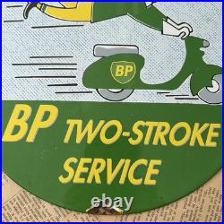 Vintage Bp Two-stroke Service Motor Oil Gasoline 12 Inch Porcelain Enamel Sign
