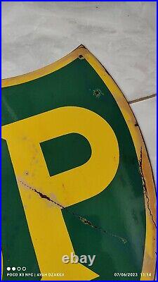 Vintage British Petroleum Motors Porcelain Gasoline Bp Service Pump Gas Sign