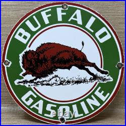 Vintage Buffalo Gasoline Porcelain Metal Oil Gas Sign Gas Station Pump Plate