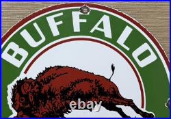 Vintage Buffalo Gasoline Porcelain Metal Oil Gas Sign Gas Station Pump Plate