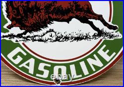Vintage Buffalo Gasoline Porcelain Metal Oil Gas Sign Gas Station Pump Plate