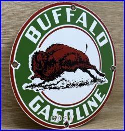 Vintage Buffalo Gasoline Porcelain Metal Oil Gas Sign Gas Station Pump Plate