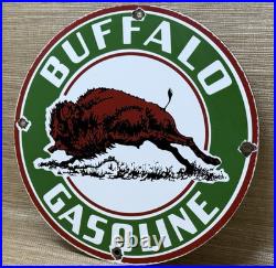 Vintage Buffalo Gasoline Porcelain Metal Oil Gas Sign Gas Station Pump Plate