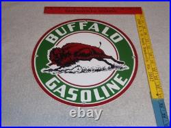 Vintage Buffalo Gasoline & Western Bison Animal 11 3/4 Porcelain Metal Oil Sign